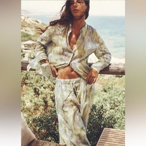 Zara. Printed Ramie Palazzo Pant and Top. Sold as a SET. Brand New